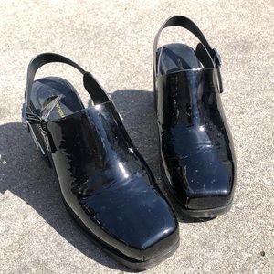 Patent leather clogs